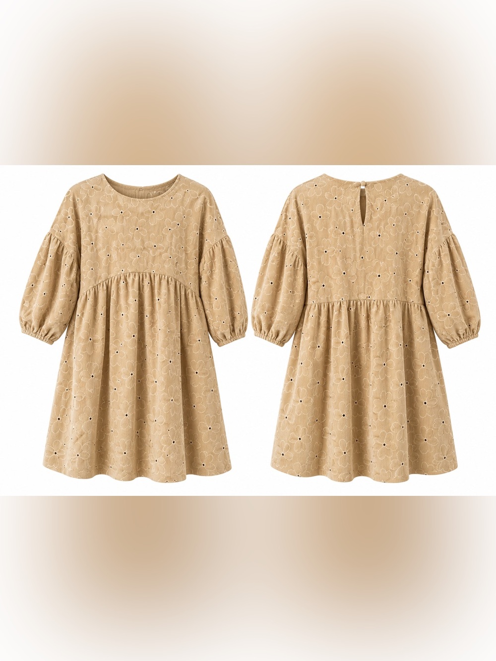 Hayden Los Angeles Size S Tan Floral Embroidered Babydoll Dress - Picture 3 of 3